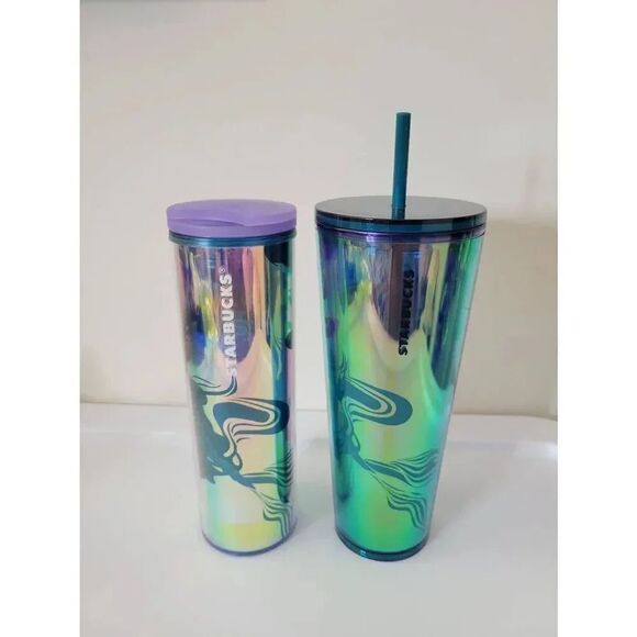 Starbucks 2023 Spring Iridescent Mermaid Tumbler Cold Cup 24oz + 16oz  NWT - Picture 1 of 11